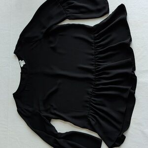 J. CREW Factory Black Peplum Hem Bell Sleeve Lightweight Blouse Women's Size S